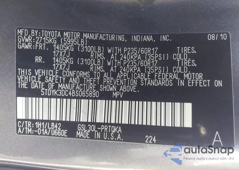 2011 Toyota Sienna Xle V6 from USA, damaged, VIN 5TDYK3DC4BS065890
